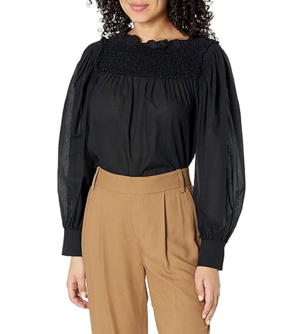 REBECCA TAYLOR Black Textured Smock Blouse Extra Small XS